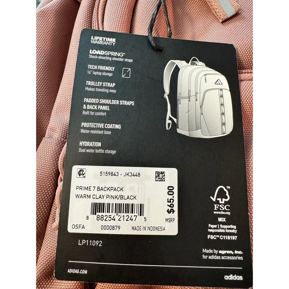 Adidas Prime 7 Backpack Warm Clay‎ Pink 16 Inch Laptop Sleeve 5159843 JK3448 NWT
